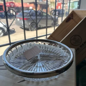 Vintage Leonard Italy Crystal Relish Tray with Silver Plated Rim